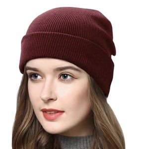 Beanie Soft Warm Knit Wine Colored Dark Red
